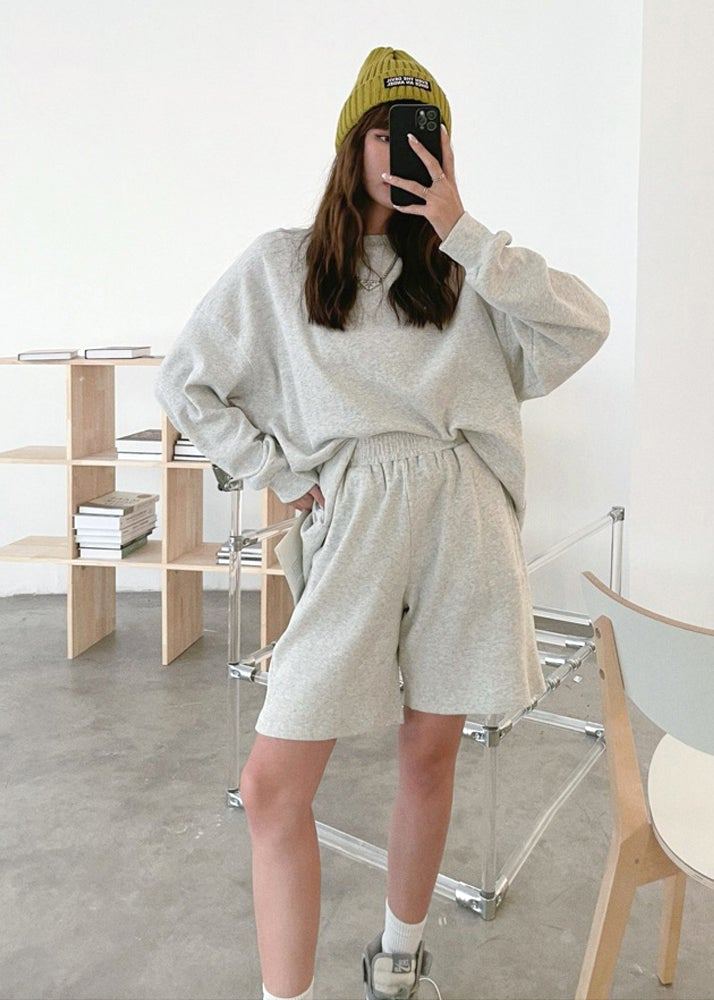 Casually Gray sweatshirt + shorts loungewear set - Korean Fashion - magic COSMOS St.