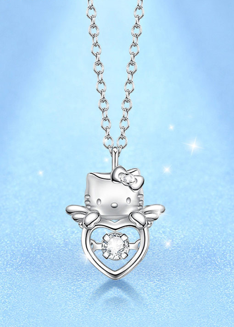 Hello Kitty winged heart sterling silver necklace with pendant - TIDE COLOR x SANRIO - Korean Fashion - magic COSMOS St.
