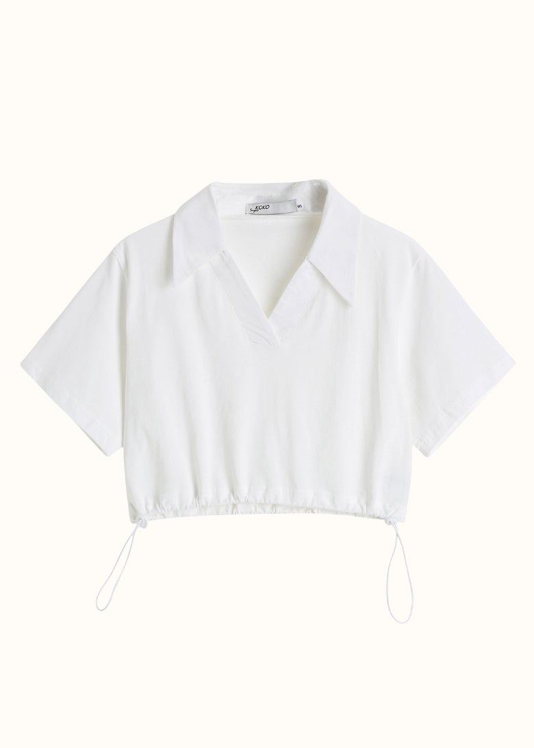 Joining The Country Club cropped gathered polo shirt - Korean Fashion - magic COSMOS St.