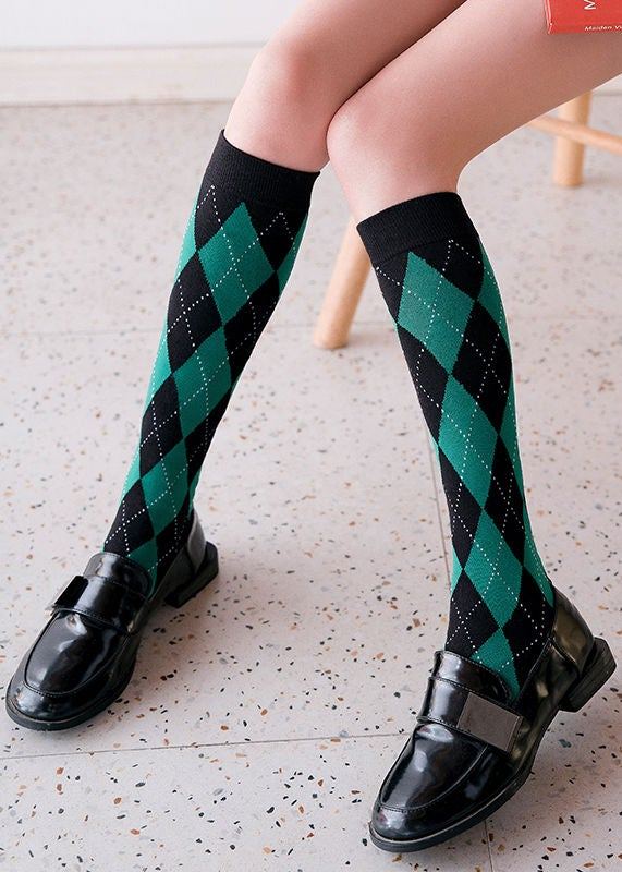 Knee high argyle checkered socks - Korean Fashion - magic COSMOS St.