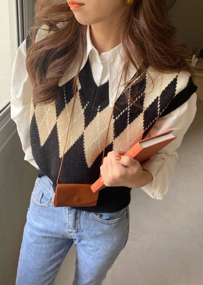 Little Cute Argyle short vest - Korean Fashion - magic COSMOS St.