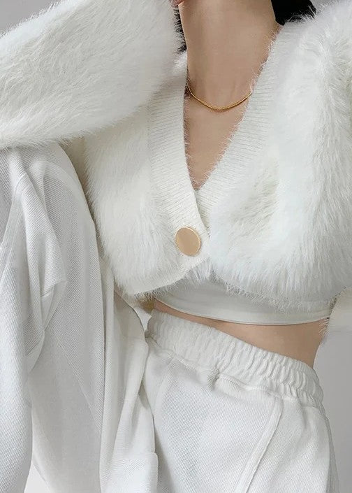 Fluffy Like Snow gold button cardigan