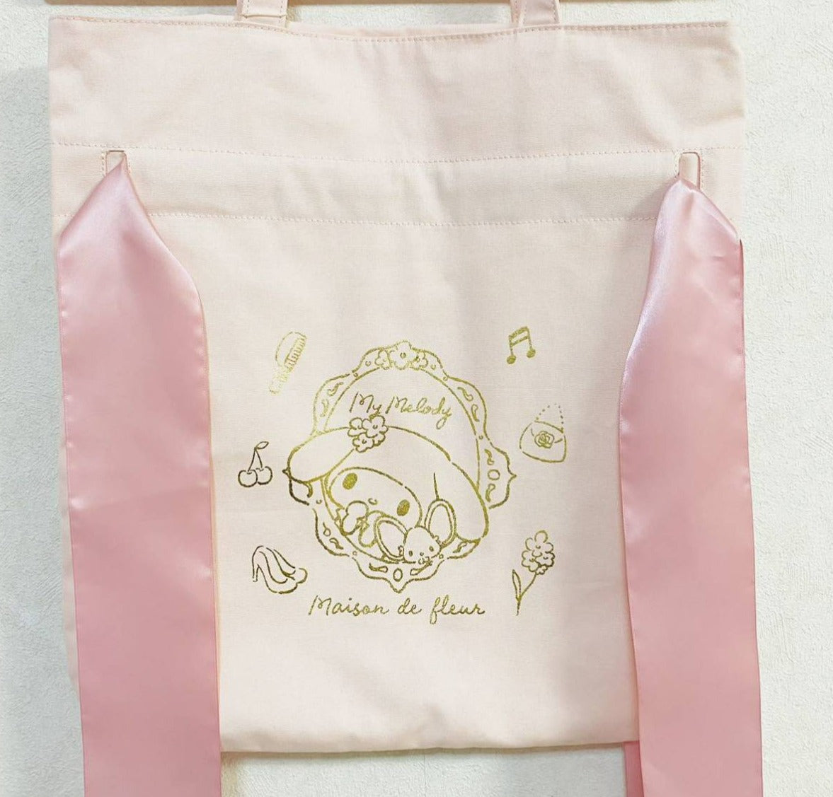 My Melody x Maison de FLEUR SANRIO Ribbon tote bag (Gingham Inner)