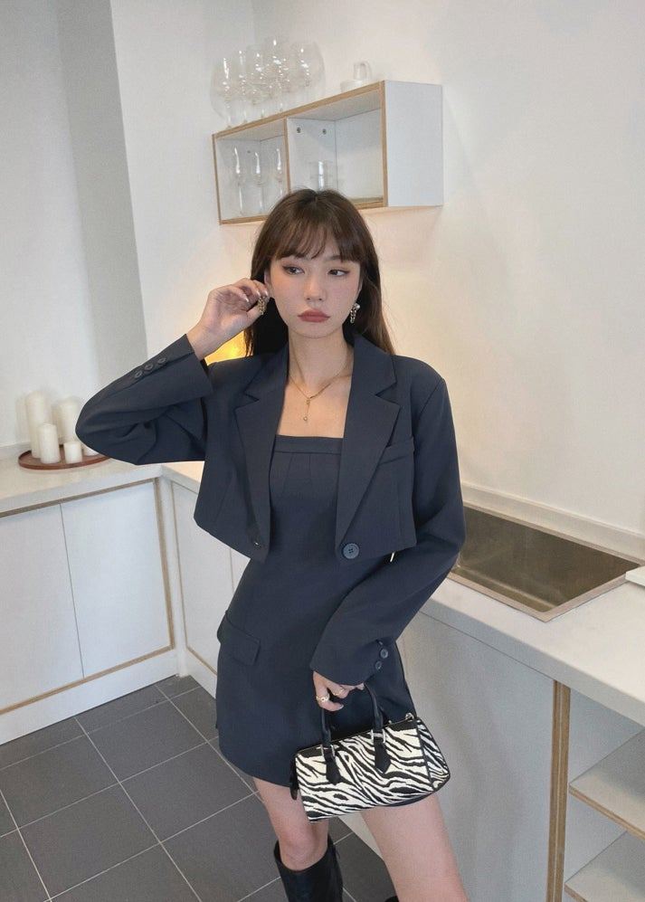 So Sleek dress + cropped jacket set - Korean Fashion - magic COSMOS St.